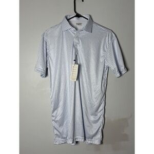 Collars & Co. Mens Polo Shirt Blue White Graph Check Dress Collar Stretch Medium